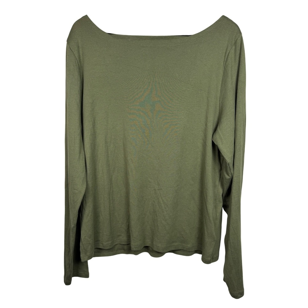 Gap LS Modern Boat Neck Top Women XXL Army Green Cotton Modal Long Sleeve Solid